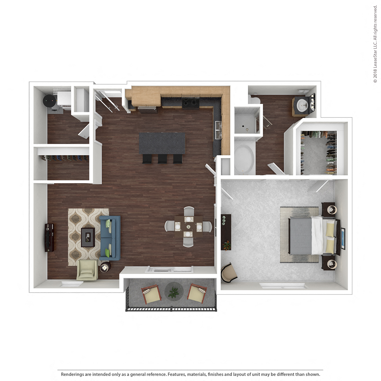 Floor plan for 1 bed, 1 bath, 1008 sqft